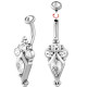Bijou nombril motif ethnique losange 4 strass et minis boules acier 316L BNI 002