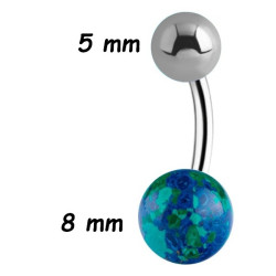Bijou nombril acier 316L boules pierre synthétique Azurite BNBP 01 AZ