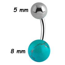 Bijou nombril acier 316L boules pierre synthétique Turquoise BNBP 01 TU