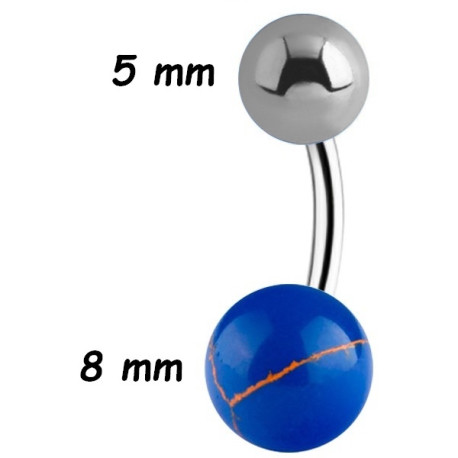 Bijou nombril acier 316L boules pierre synthétique Lapis Lazuli BNBP 01 LA