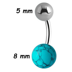Bijou nombril acier 316L boules pierre synthétique Turquoise BNBP 01 TUB