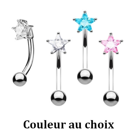 Barre pliée 1,2 mm acier 316L avec strass en étoile 3 mm ESC03