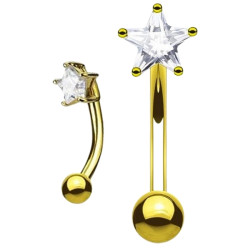 Barre pliée 1,2 mm acier 316L doré avec strass en étoile 3 mm ESC03-GDC