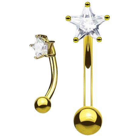Barre pliée 1,2 mm acier 316L doré avec strass en étoile 3 mm ESC03-GDC