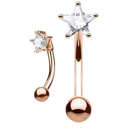 Barre pliée 1,2 mm acier 316L doré rose avec strass en étoile 3 mm ESC03-RDC