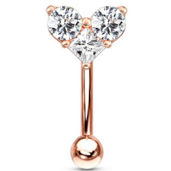 Barre pliée 1,2 mm acier doré rose motif coeur avec 3 strass blancs ESC16-RDC