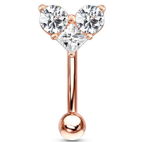 Barre pliée 1,2 mm acier doré rose motif coeur avec 3 strass blancs ESC16-RDC