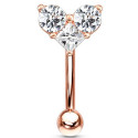 Barre pliée 1,2 mm acier doré rose motif coeur avec 3 strass blancs ESC16-RDC