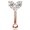 Barre pliée 1,2 mm acier doré rose motif coeur avec 3 strass blancs ESC16-RDC