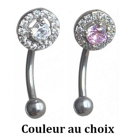 Barre pliée 1,2 mm acier 316L brillant avec 14 strass autour ESC15