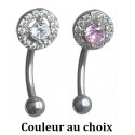 Barre pliée 1,2 mm acier 316L brillant avec 14 strass autour ESC15