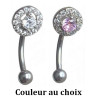 Barre pliée 1,2 mm acier 316L brillant avec 14 strass autour ESC15