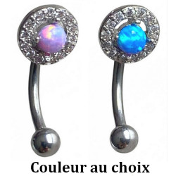 Barre pliée 1,2 mm acier 316L opale avec 14 strass autour ESC07-OP