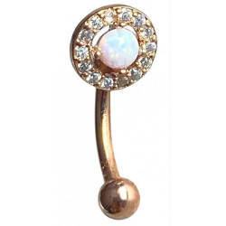 Barre pliée 1,2 mm acier 316L doré rose opale avec 14 strass autour ESC07-RDOP