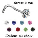 Bijou piercing nez plat avec strass 3 mm griffé tige tire-bouchon acier 316L SCJNO 6 - NOS04C-P-Q
