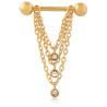 Bijou téton pendant 3 chaines et 3 strass - barre 1,6 mm acier doré 316L GPSNS 12