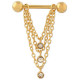 Bijou téton pendant 3 chaines et 3 strass - barre 1,6 mm acier doré 316L GPSNS 12