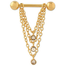 Bijou téton pendant 3 chaines et 3 strass - barre 1,6 mm acier doré 316L GPSNS 12