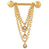 Bijou téton pendant 3 chaines et 3 strass - barre 1,6 mm acier doré 316L GPSNS 12