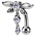 Bijou nombril inversé pendant motif libellule avec 3 strass acier BNJ 005