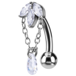 Bijou nombril inversé pendant motif marquise 3 strass avec chaine et brillant acier BNJ 003