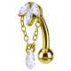 Bijou nombril inversé pendant motif marquise 3 strass avec chaine et brillant acier doré GPBN 49