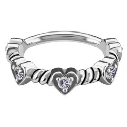 Anneau avec 3 coeurs et brillants blancs sertis COCR NF BHJ 46