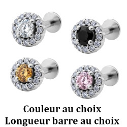 Bijou labret 1,2 mm titane fleur avec strass sertis COCR NF à visser interne mini-vis 0,8 mm TMLBIAJ24