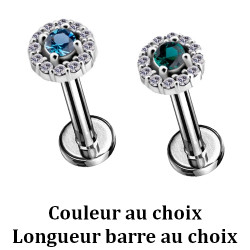 Bijou labret 1,2 mm titane fleur avec strass sertis COCR NF à visser interne mini-vis 0,8 mm TMLBIAJ25