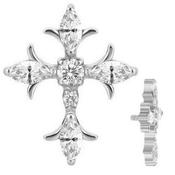 Motif croix gothique avec brillants blancs titane G23, pour barre 1,2 mm avec pas de vis interne 0,8 mm TINMJ081