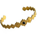 Bracelet jonc acier dor&eacute; motif ethnique pierre onyx synth&eacute;tique JFS13