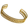 Bracelet jonc acier doré motif mailles avec 2 lignes de chaque côté JFS08