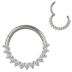 Anneau avec strass blanc face contour sertis pour septum / oreille titane ASTM F136 G 23 TBHJ 023