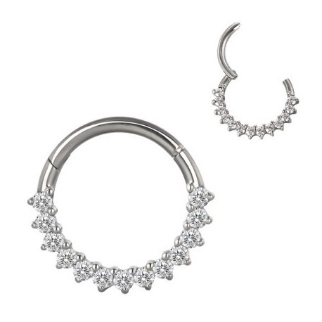 Anneau avec strass blanc face contour sertis pour septum / oreille titane ASTM F136 G 23 TBHJ 023