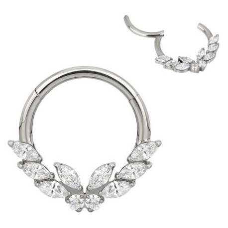 Anneau avec papillon strass blanc face contour sertis pour septum / oreille titane ASTM F136 G 23 TBHJ 022