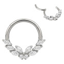 Anneau avec papillon strass blanc face contour sertis pour septum / oreille titane ASTM F136 G 23 TBHJ 022