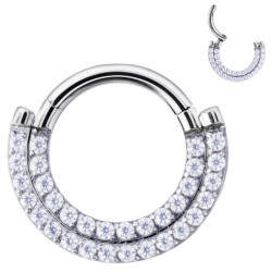 Anneau avec 2 lignes strass blanc face contour sertis pour septum / oreille titane ASTM F136 G 23 TBHJ 006