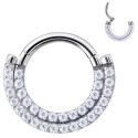 Anneau avec 2 lignes strass blanc face contour sertis pour septum / oreille titane ASTM F136 G 23 TBHJ 006