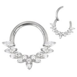 Anneau avec marquise strass blanc face contour sertis pour septum / oreille titane ASTM F136 G 23 TBHJ 037