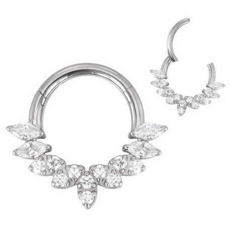 Anneau avec marquise strass blanc face contour sertis pour septum / oreille titane ASTM F136 G 23 TBHJ 037