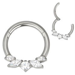 Anneau avec marquise 5 strass blanc face contour sertis pour septum / oreille titane ASTM F136 G 23 TBHJ 032