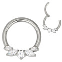 Anneau avec marquise 5 strass blanc face contour sertis pour septum / oreille titane ASTM F136 G 23 TBHJ 032