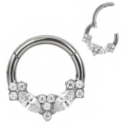 Anneau avec marquise fleurs strass blancs face contour sertis pour septum / oreille titane ASTM F136 G 23 TBHJ 025
