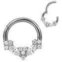 Anneau avec marquise fleurs strass blancs face contour sertis pour septum / oreille titane ASTM F136 G 23 TBHJ 025