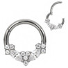 Anneau avec marquise fleurs strass blancs face contour sertis pour septum / oreille titane ASTM F136 G 23 TBHJ 025