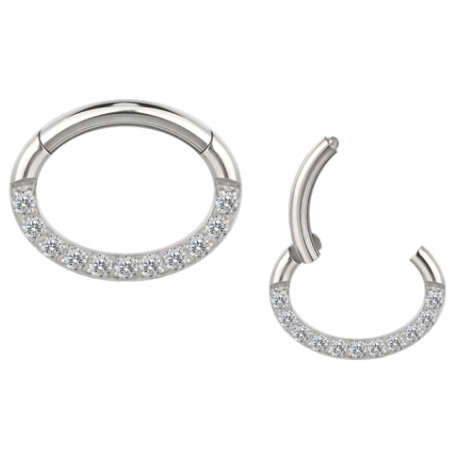 Anneau ovale avec strass blanc face contour sertis pour septum / oreille titane ASTM F136 G 23 TBHJ 011