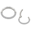 Anneau ovale avec strass blanc face contour sertis pour septum / oreille titane ASTM F136 G 23 TBHJ 011