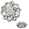 Embout motif fleur ethnique avec brillant blanc serti titane G23, pour barre 1,2 mm avec pas de vis interne 0,8 mm TINMJ065