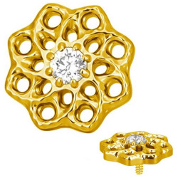 Embout fleur ethnique avec brillant blanc serti titane G23, pour barre 1,2 mm avec pas de vis interne 0,8 mm TGPINMJ068