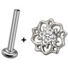 Bijou labret 1,2 mm motif fleur ethnique avec brillant blanc serti Titane ASTM F-136 à visser interne 0,8 mm TINMLBJ065